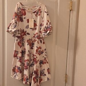 Joyfolie Floral Midi Dress with Ruffle Sleeves
